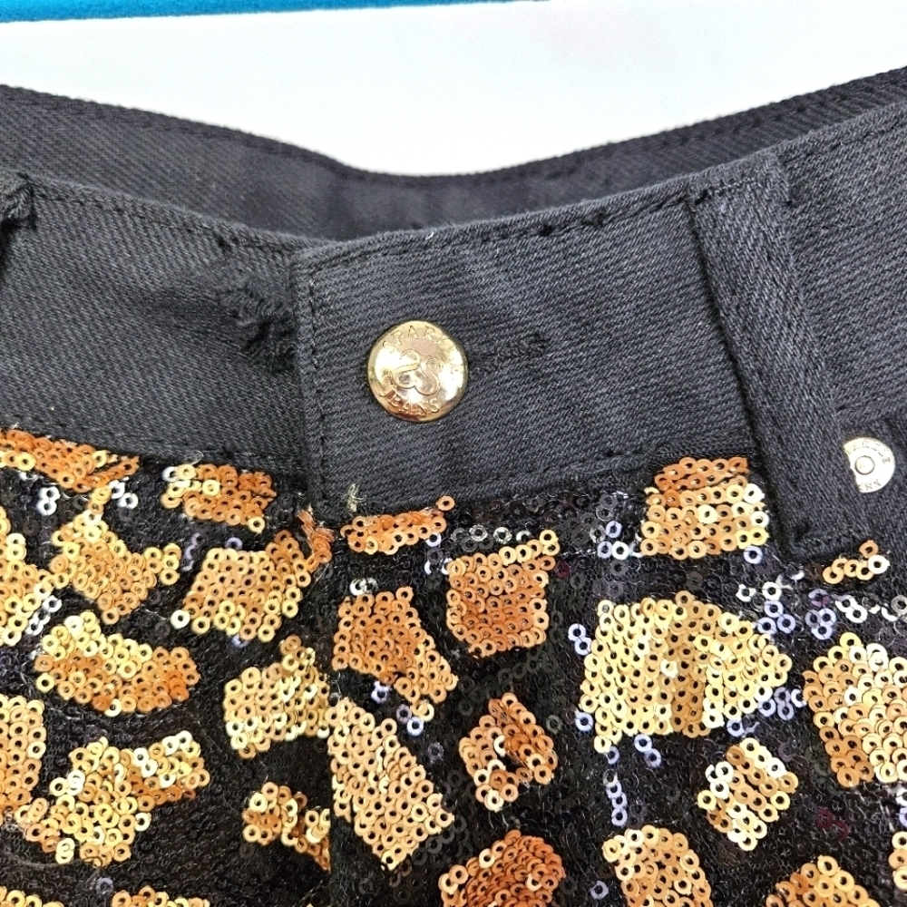 Boutique Black Sequined Abstract Animal Print Shorts Glam Party Size M - Picture 4 of 9